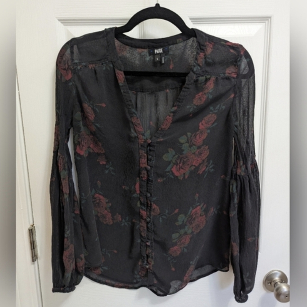 PAIGE Sheer Black Floral Blouse